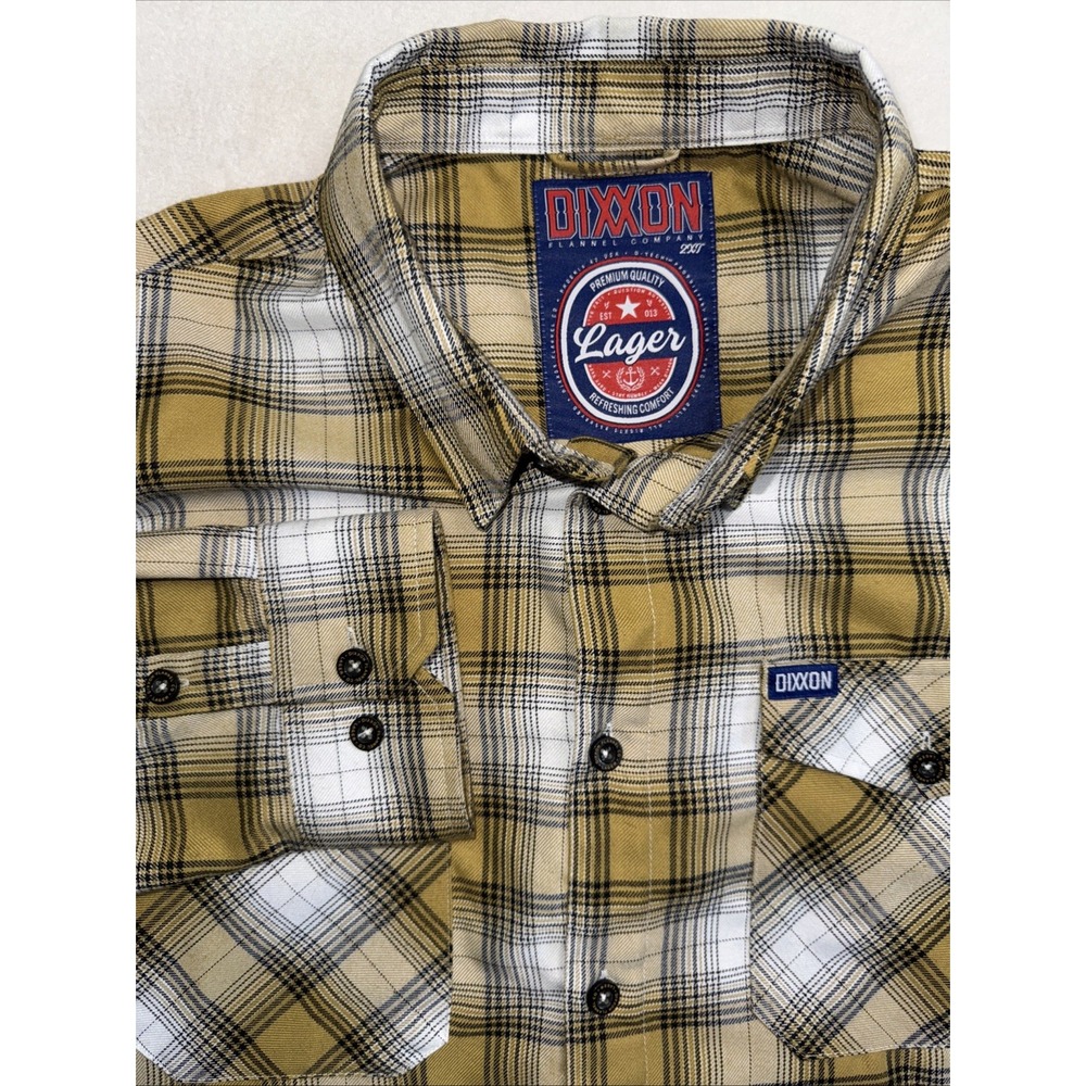 Dixxon Flannel Lager Button Down Shirt Mens 2X Tall Gold Yellow Black Plaid‎